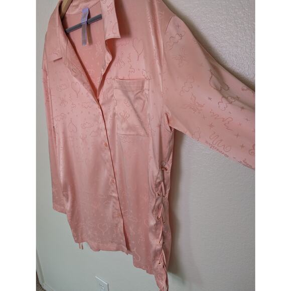 Savage X Fenty Heavenly Satin Pink Jacquard Button Up Sleep Nightshirt Women L - Picture 5 of 11